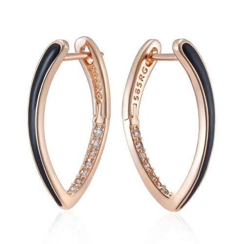 Rose Gold Black Enamel Zircon Hoop Earrings