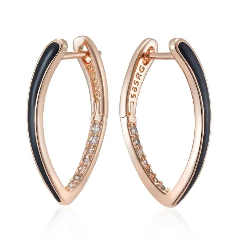 Rose Gold Black Enamel Zircon Hoop Earrings