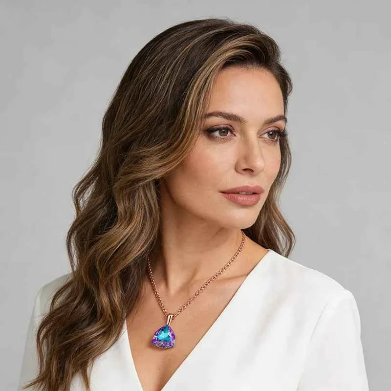 Rose Gold Triangular Color-Shift Zircon Pendant Necklace