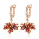 Rose Gold Red Zircon Maple Leaf Drop Earrings