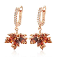 Rose Gold Red Zircon Maple Leaf Drop Earrings