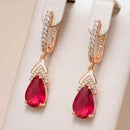 Rose Gold Red Teardrop Zircon Drop Earrings