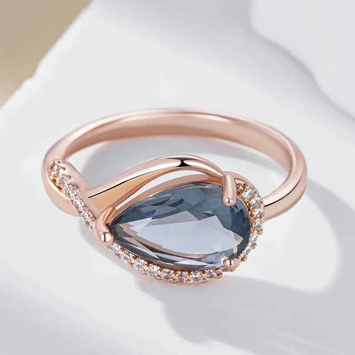 Grey Teardrop Zircon Rose Gold Ring