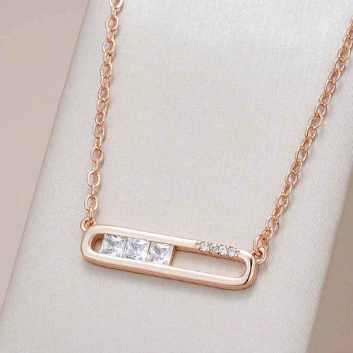 Rose Gold Geometric Bar Zircon Pendant Necklace