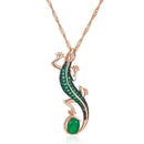 Rose Gold Green Zircon Lizard Pendant Necklace