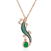 Rose Gold Green Zircon Lizard Pendant Necklace