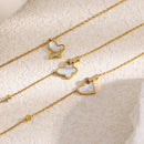 Shell Inlay Zircon Heart Butterfly Pendant Necklace - SEIYI