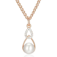 Rose Gold Pearl & Zircon Teardrop Pendant Necklace