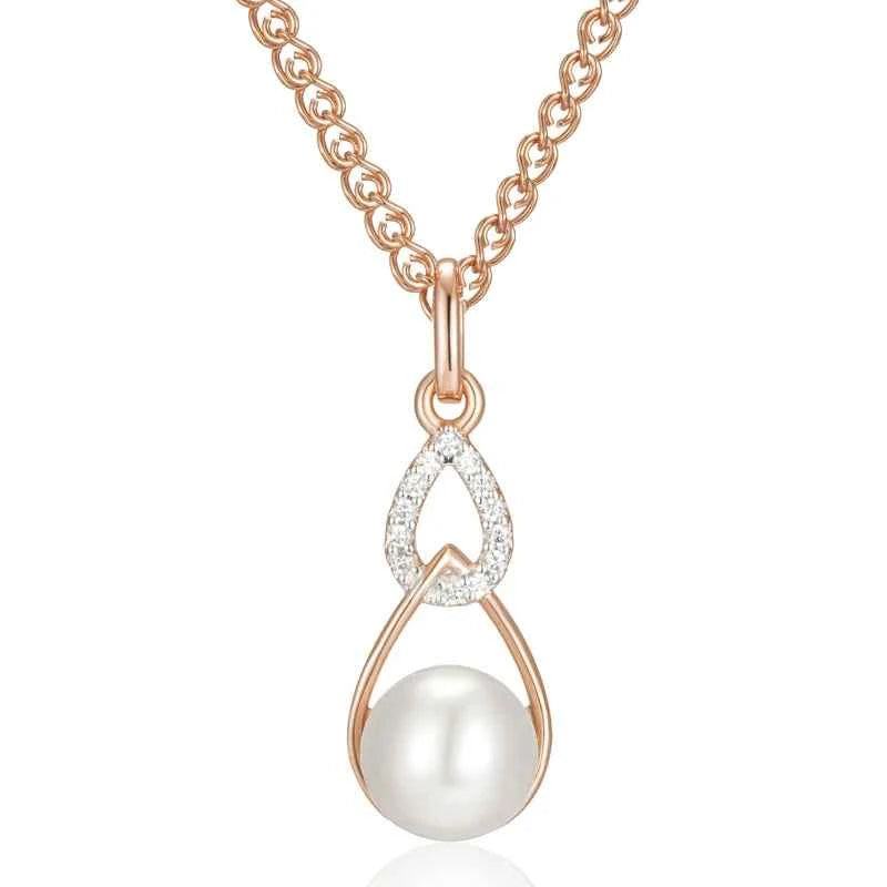 Rose Gold Pearl & Zircon Teardrop Pendant Necklace