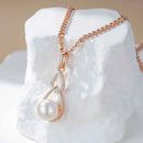 Rose Gold Pearl & Zircon Teardrop Pendant Necklace