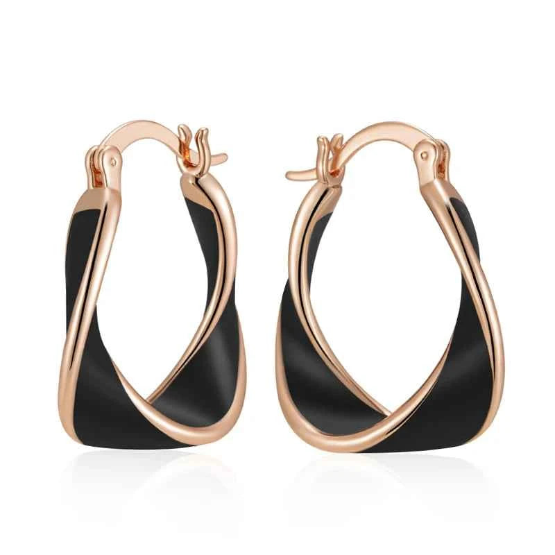 Rose Gold Twisted Enamel Hoop Earrings