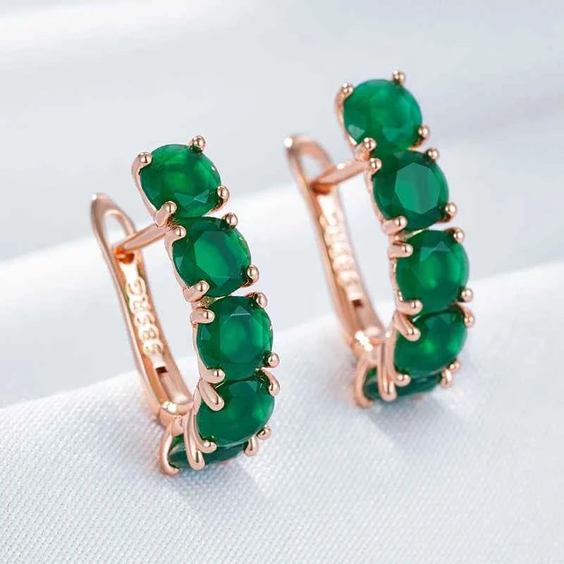 Rose Gold Green Zircon Half-Hoop Earrings