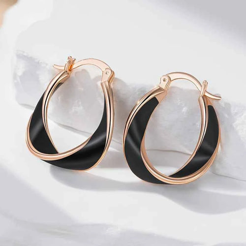 Rose Gold Twisted Enamel Hoop Earrings