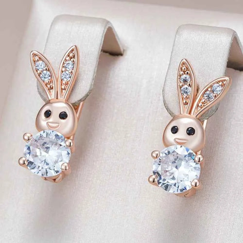Rose Gold Bunny Zircon Drop Earrings