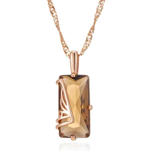 Rose Gold Smoky Brown Emerald-Cut Zircon Pendant Necklace