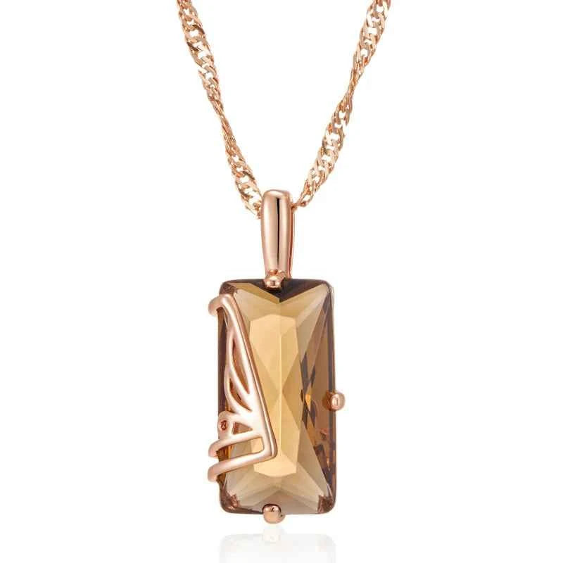 Rose Gold Smoky Brown Emerald-Cut Zircon Pendant Necklace