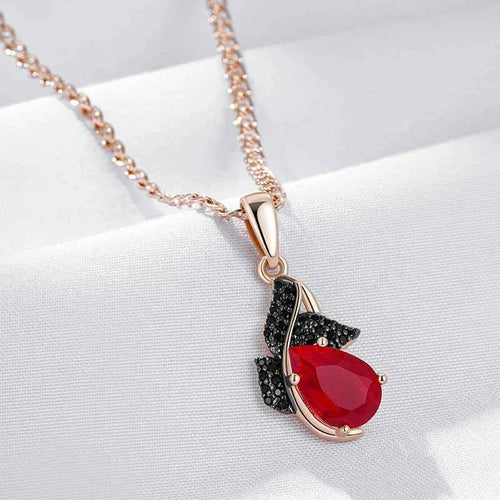 Fiery Red & Black Teardrop Zircon Pendant Necklace