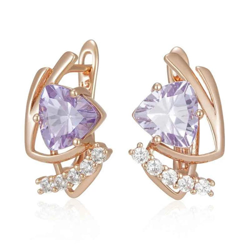 Rose Gold Purple Zircon Triangle Drop Earrings