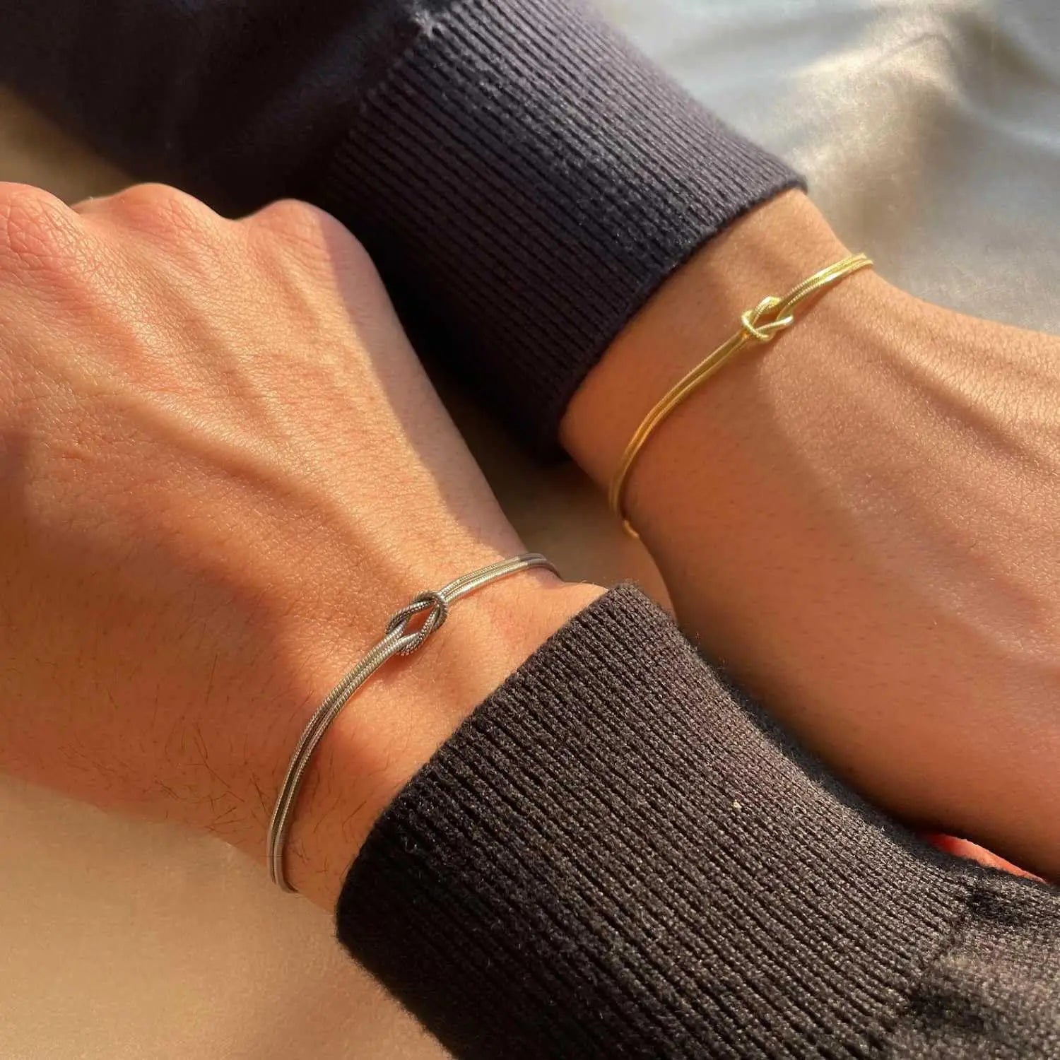 Knotted Love Couple Snake Chain Bracelet Set - undefined
