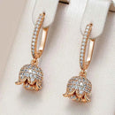 Rose Gold Pavé Flower Drop Hoop Earrings
