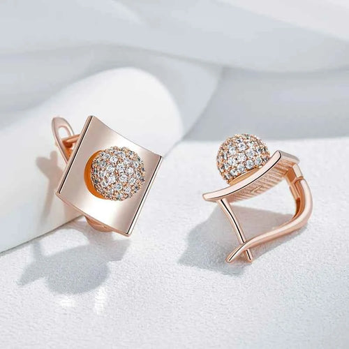 Rose Gold Diamond-Shaped Zircon Drop Earrings