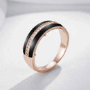 Black Enamel & Crystal Inlay Band Ring