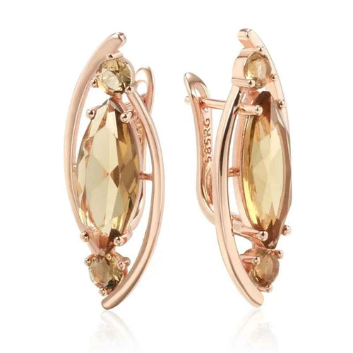 Rose Gold Light Brown Marquise Zircon Drop Earrings