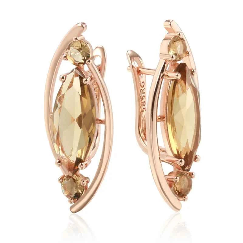 Rose Gold Light Brown Marquise Zircon Drop Earrings