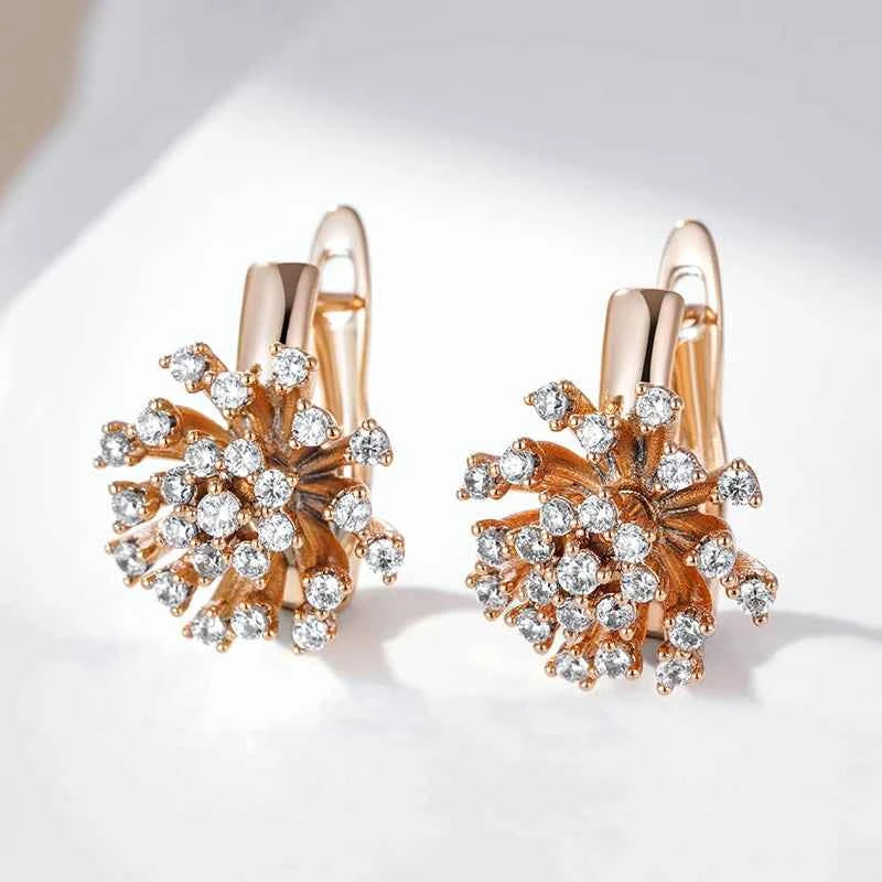 Rose Gold Zircon Firework Flower Drop Earrings
