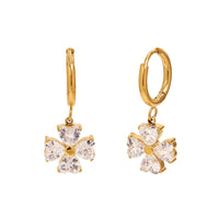 Four-Leaf Heart Crystal Hoop Drop Earrings