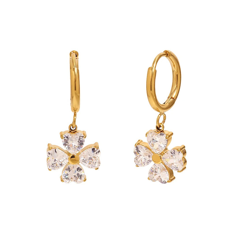 Four Heart Stone Flower Hoop Drop Earrings