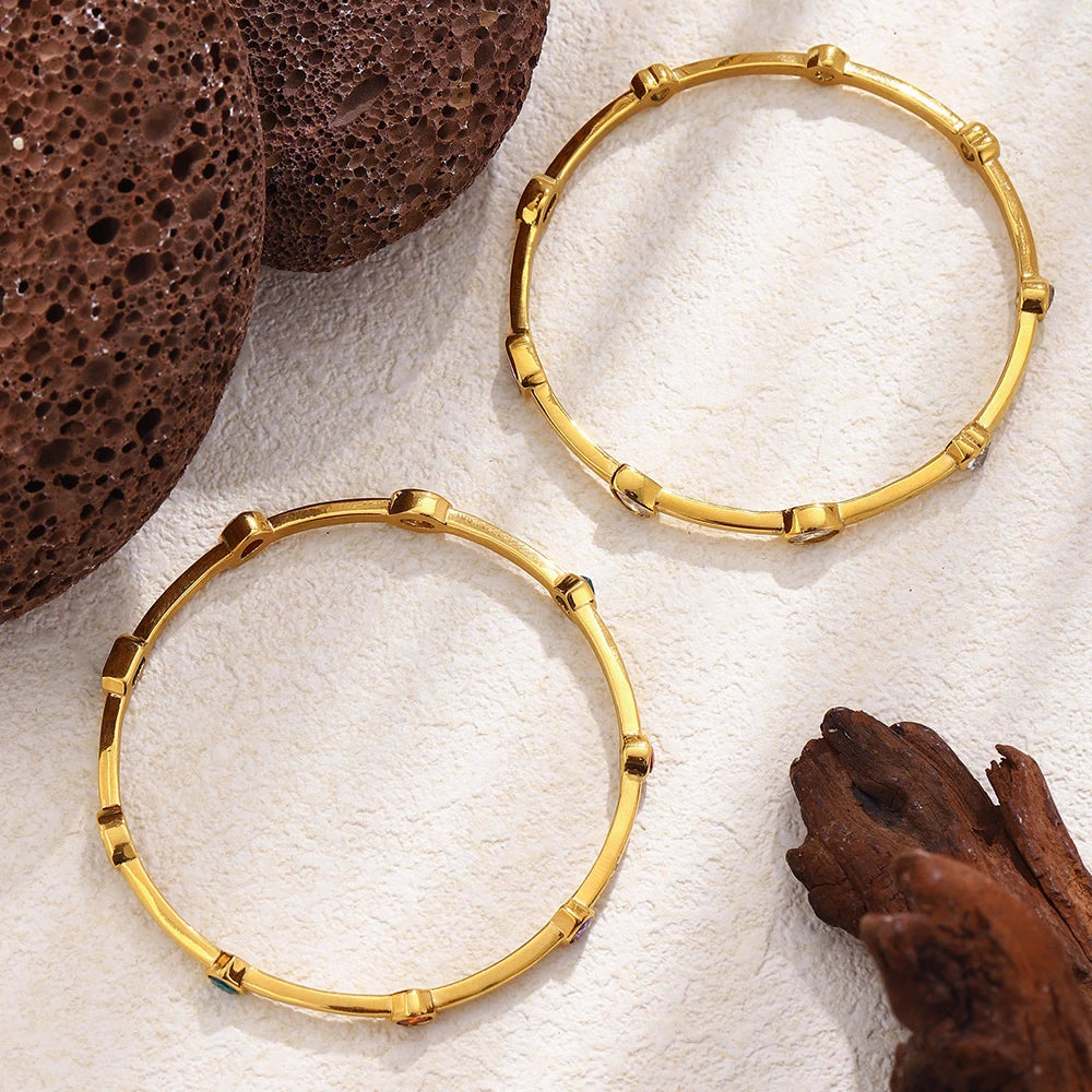 Scattered Oval Zircon Thin Bangle - SEIYI