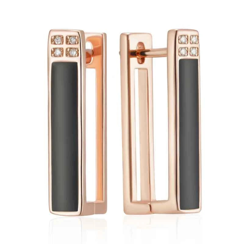 Rose Gold White Enamel Geometric Drop Earrings