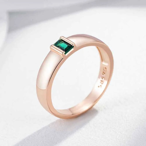 Emerald-Cut Green Zircon Minimalist Band Ring