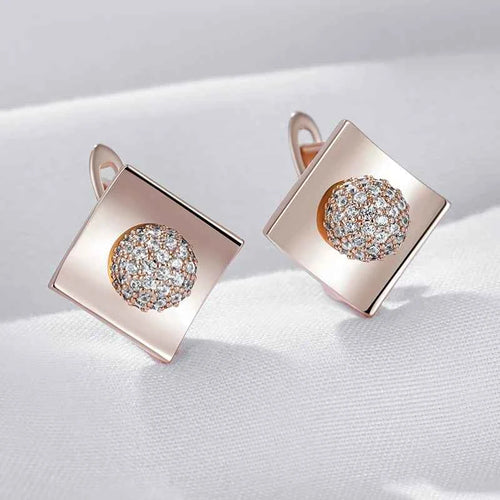 Rose Gold Diamond-Shaped Zircon Drop Earrings