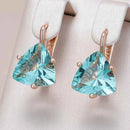 Rose Gold Light Blue Triangle Zircon Drop Earrings