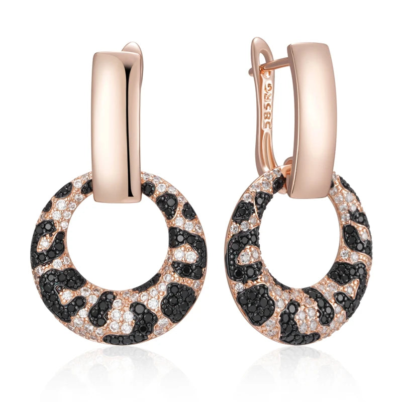 Rose Gold Leopard Print Zircon Drop Earrings