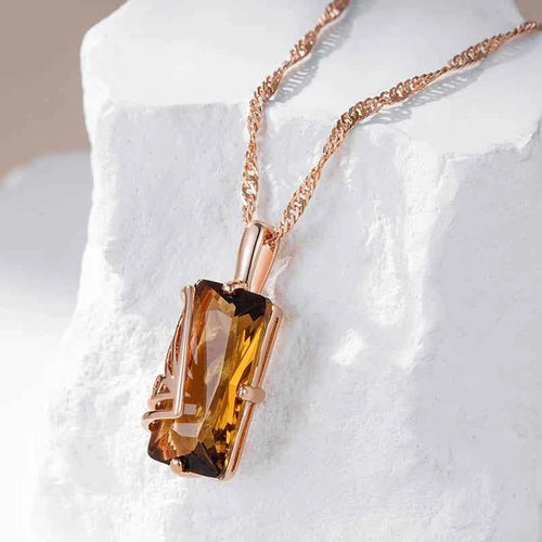 Rose Gold Smoky Brown Emerald-Cut Zircon Pendant Necklace