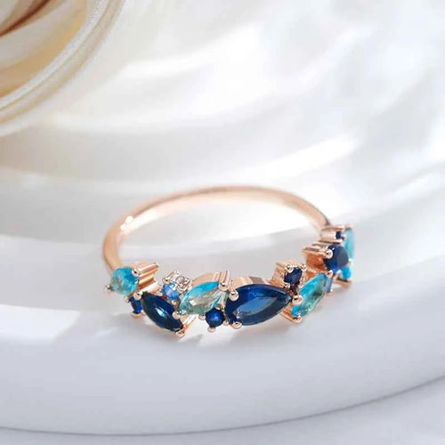 Ombre Blue Zircon Leaf-Shape Rose Gold Ring