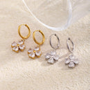 Four-Leaf Heart Crystal Hoop Drop Earrings - SEIYI