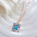 Rose Gold Multi-Color Square Zircon Pendant Necklace