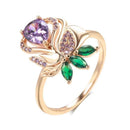 Purple Zircon Rose & Leaf Statement Ring