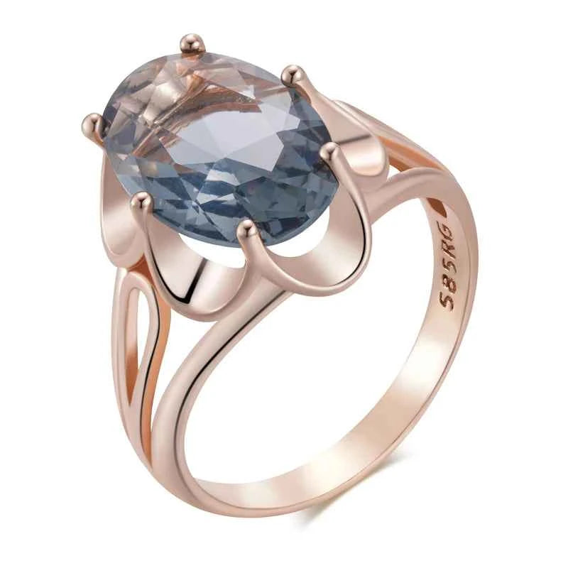 Rose Gold Grey Oval Zircon Cocktail Ring