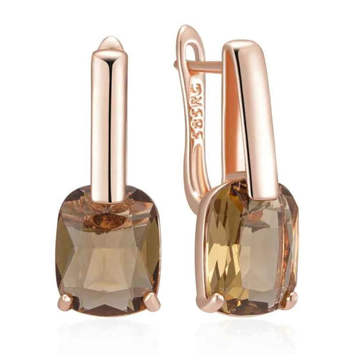 Rose Gold Brown Square Zircon Drop Earrings