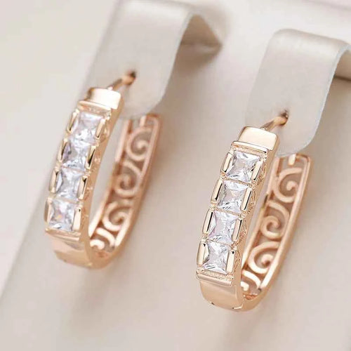 Natural Zircon Hollow Flower Drop Hoop Earrings