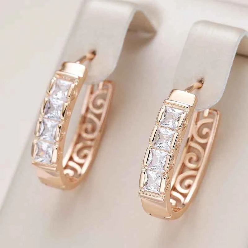 Natural Zircon Hollow Flower Drop Hoop Earrings