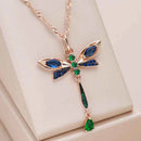 Rose Gold Dragonfly Multicolor Zircon Necklace