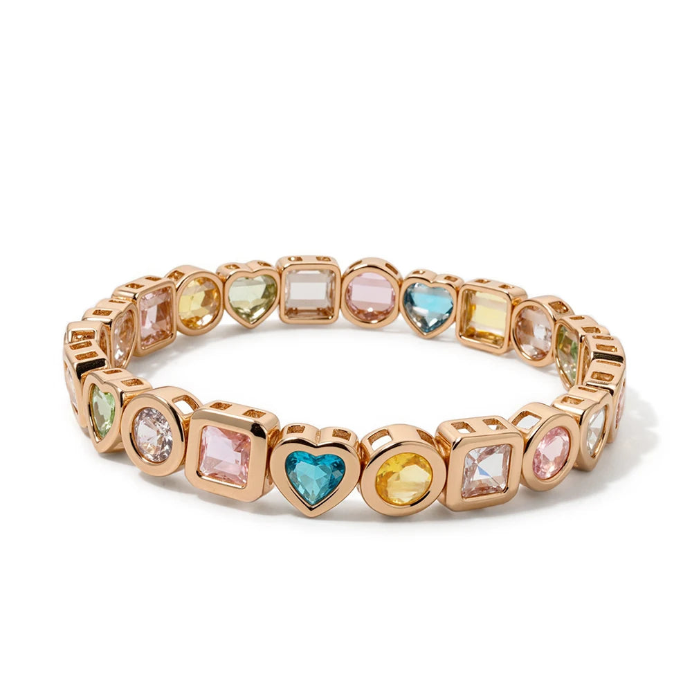 Multicolor Heart & Square Crystal Statement Bangle - SEIYI