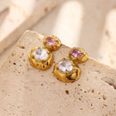 Dual Oval CZ Hammered Gold Stud Earrings - SEIYI