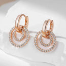 Rose Gold Double Circle Zircon Drop Earrings